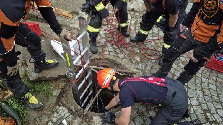 V Uherském Brodě spadl pes do desetimetrové studny. Zachránili ho speciálně vycvičení hasiči