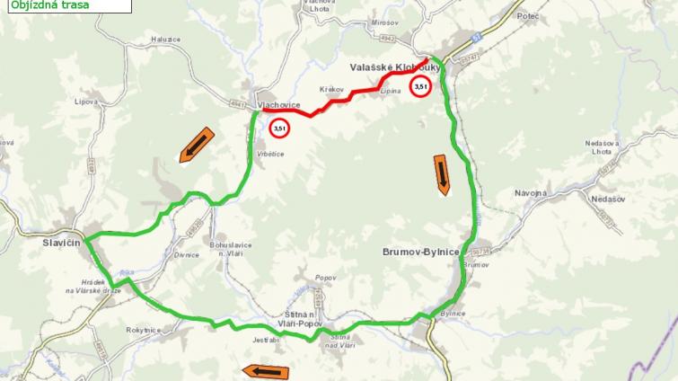 Objízdná trasa pro vozidla nad 3,5 tuny mimo BUS a vozidla ISZ. 