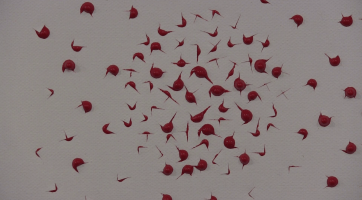 Při tvorbě obrazů využil Miroslav Konečný originální techniku nazvanou kapavka