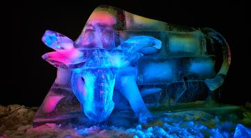 Ledové sochy na Pustevnách jsou letos ve znamení vesmíru. Foto: Otakar Hofr