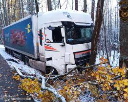 Kamion sjel do příkopu a narazil do stromu. Řidič měl obrovské štěstí